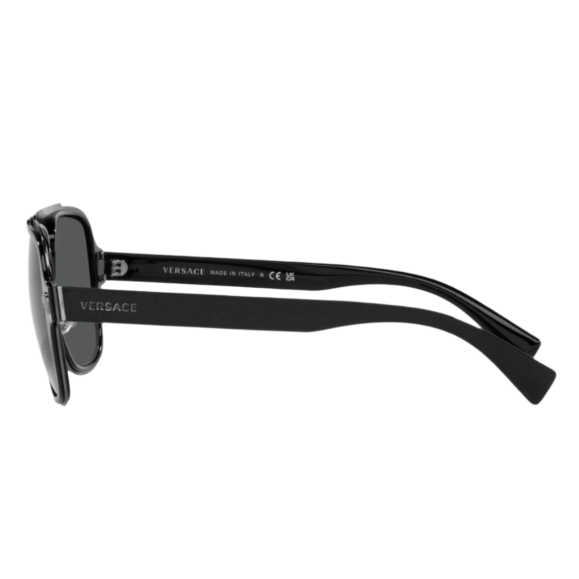 VERSACE 2199 - Xena Optic - Lens Size:56 mmNose Bridge Length: 18 mmTemple Length: 145 mmGender: UnisexMaterial: AcetateShape: AviatorCountry of Origin: ItalyFront Color: BlackTemple Color: BlackLens Color: Grey Style Tip: This shape is best suited for an oval face while it goes well with a square or a diamond shaped face too. - Sunglasses VERSACE