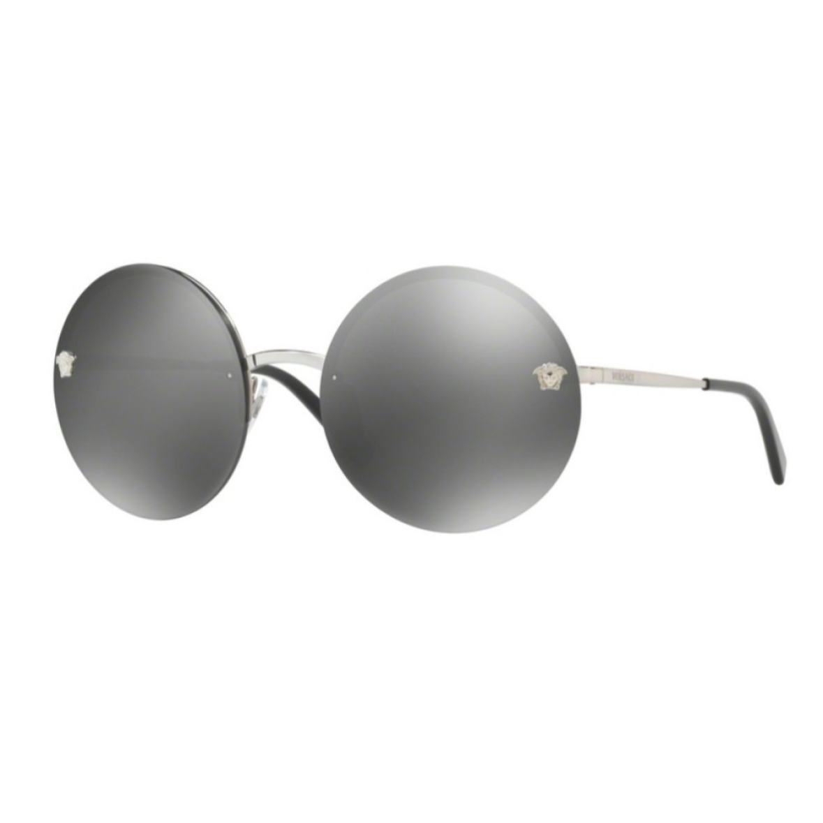 VERSACE 2176 - Xena Optic - Shape: RoundTemples material: MetalFront material: MetalLens material: PlasticLens color: Grey mirrorFront color: GreyFrame color: Pale silver - Sunglasses VERSACE