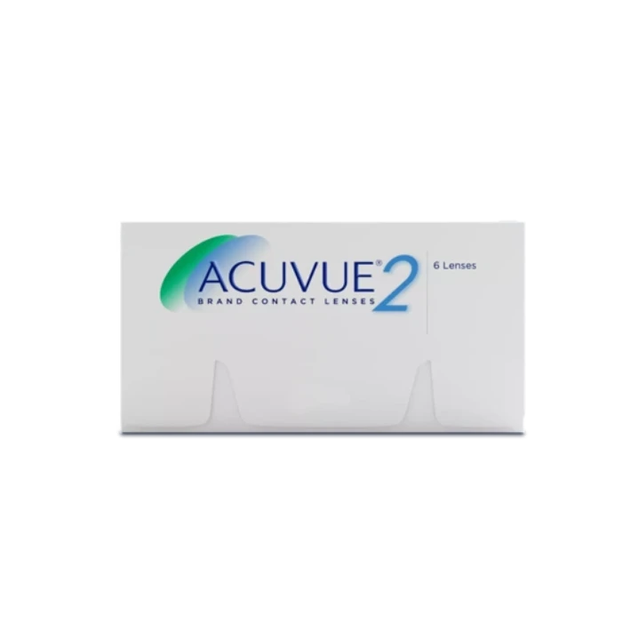 A white rectangular box of Acuvue 2 Brand Contact Lenses containing 6 lenses, shown against a plain white background.