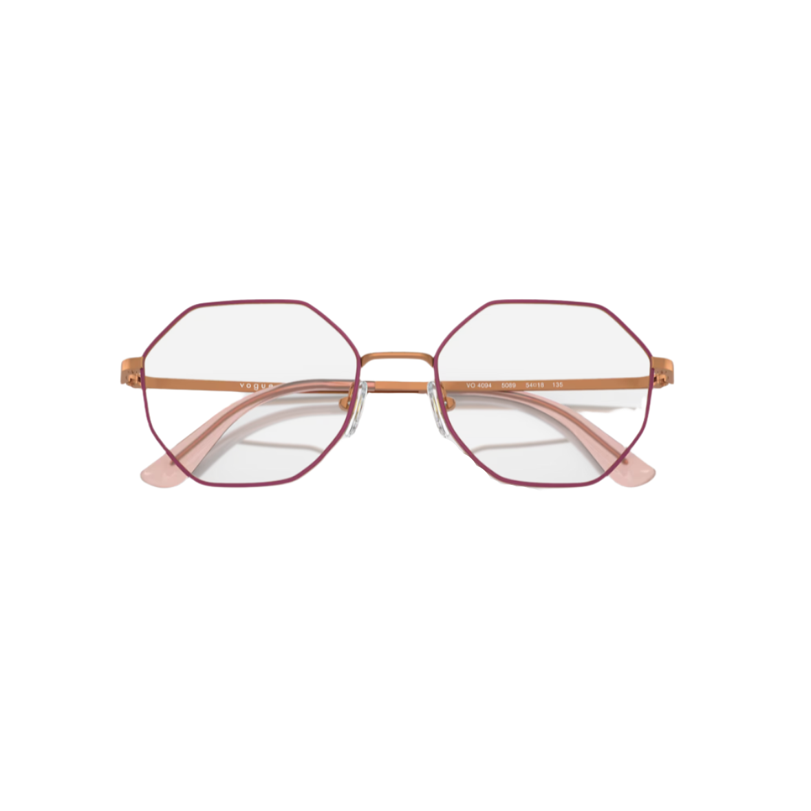 VOGUE 4094 - Xena Optic - Model Code: VO4094 5089 54-18 Frame shape: Octagon Front color: Top Fuchsia/matte Rose Gold Lens color: Demo Lens Frame material: Metal - Eyeglasses VOGUE 