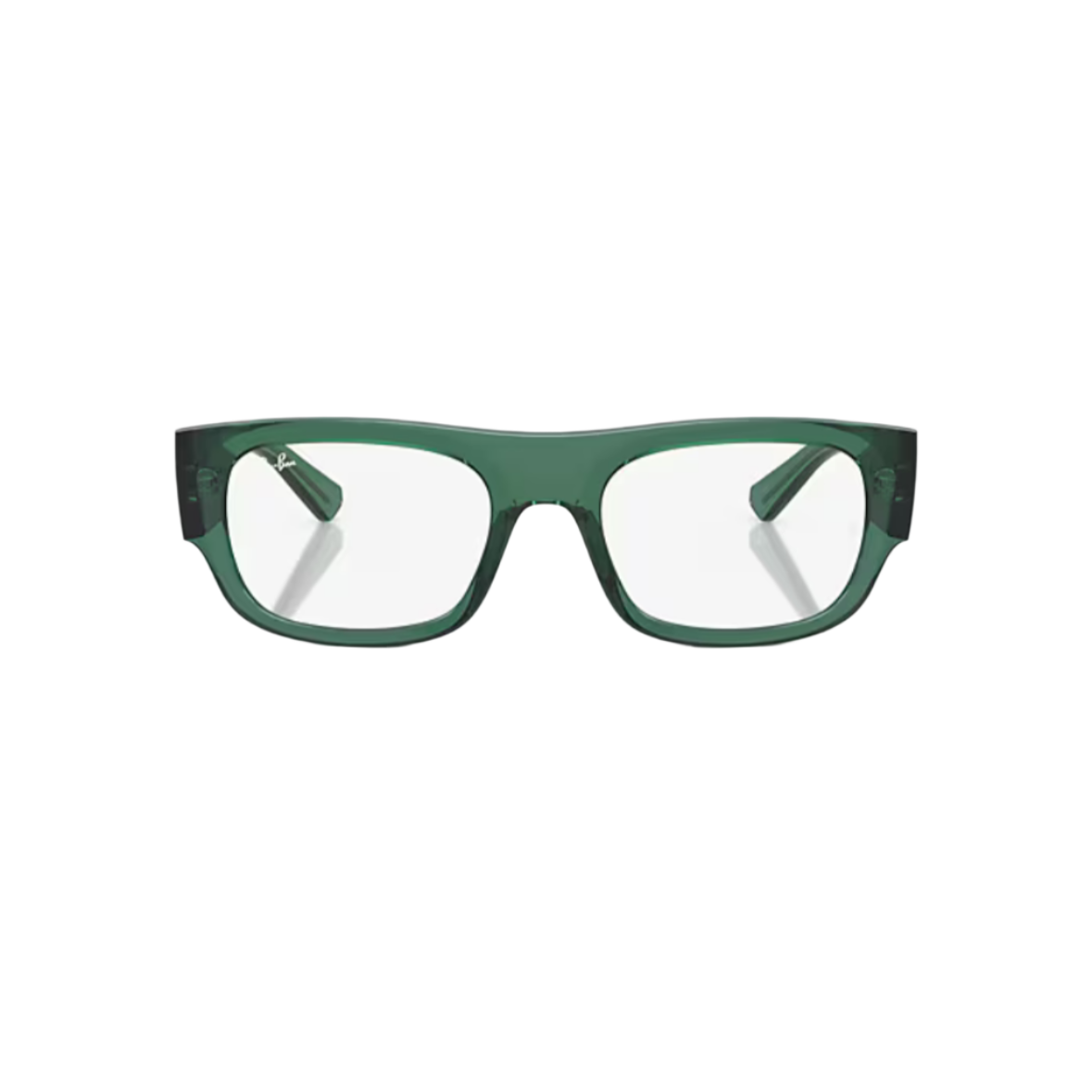RAY BAN 7218 - Xena Optic - Model code RX7218 8262 52-20 Frame description: Frame Shape: Rectangle Frame color: Polished Transparent Green Frame material: Acetate Temple color: Transparent Green Lens information: Lens color: Clear Product dimensions: Size: 52 20mm Lens height: 39.7mm Temple Length: 140m Face coverage: Face coverage: Generous Bridge & nose pads: High Bridge Fit - Eyeglasses Ray Ban 