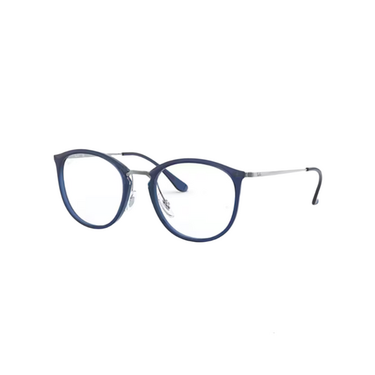RAY BAN 7140 - Xena Optic - MODEL CODE RB7140 5752 49-20 FRAME DESCRIPTION: FRAME SHAPE: Phantos FRAME COLOR: Polished Transparent Blue FRAME MATERIAL: Injected TEMPLE COLOR: Gunmetal LENS INFORMATION: LENS COLOR: Clear PRODUCT DIMENSIONS: SIZE: 49 20mm LENS HEIGHT: 45.9mm TEMPLE LENGTH: 150mm FACE COVERAGE: FACE COVERAGE: Standard GEOFIT: Adjustable Nose Pads - Eyeglasses Ray Ban 