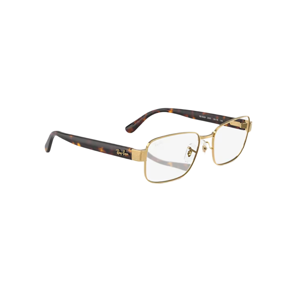 RAY BAN 6529 - Xena Optic - Model code RB6529 2500 56-18 Frame description: Frame Shape: Pillow Frame color: Polished Arista Gold Frame material: Metal Temple color: Havana Lens information: Lens color: Clear Product dimensions: SIZE: 56 18mm Lens height: 41mm Temple Length: 145mm Face coverage: face coverage: Standard Bridge & nosepads: Adjustable Nose Pads - Eyeglasses Ray Ban 