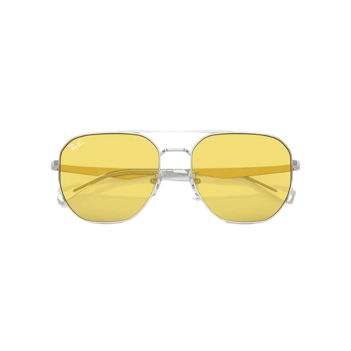 RAYBAN 3724 - Xena Optic - Frame description Frame Shape: Irregular Frame color: Polished Silver Frame material: Metal Temple color: Silver Lens information Lens color: Yellow Treatment: Solid Color Product dimensions Hinge to hinge: 143mm Lens height: 52.6mm Bridge width: 59 18mm Temple Length: 145mm Fitting Fitting: Wide Geofit: Low Bridge Fit - Sunglasses Ray Ban 