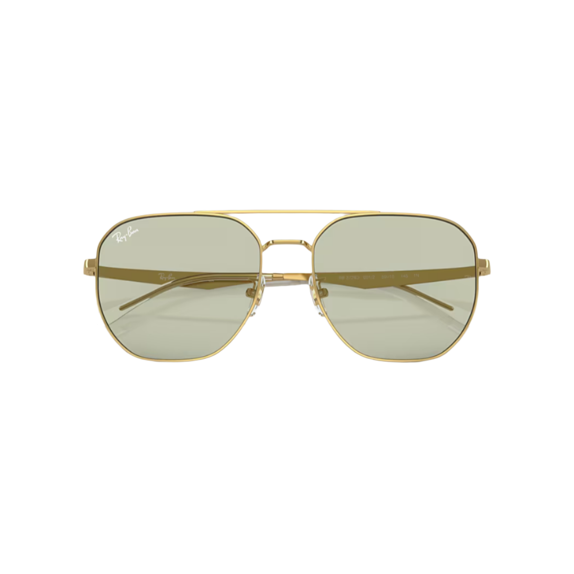 RAYBAN 3724 - Xena Optic - Frame description Frame Shape: Irregular Frame color: Polished Arista Gold Frame material: Metal Temple color: Arista Gold Lens information Lens color: Light Green Treatment: Solid Color Product dimensions Hinge to hinge: 143mm Lens height: 52.6mm Bridge width: 59 18mm Temple Length: 145mm Fitting Fitting: Wide Geofit: Low Bridge Fit - Sunglasses Ray Ban 