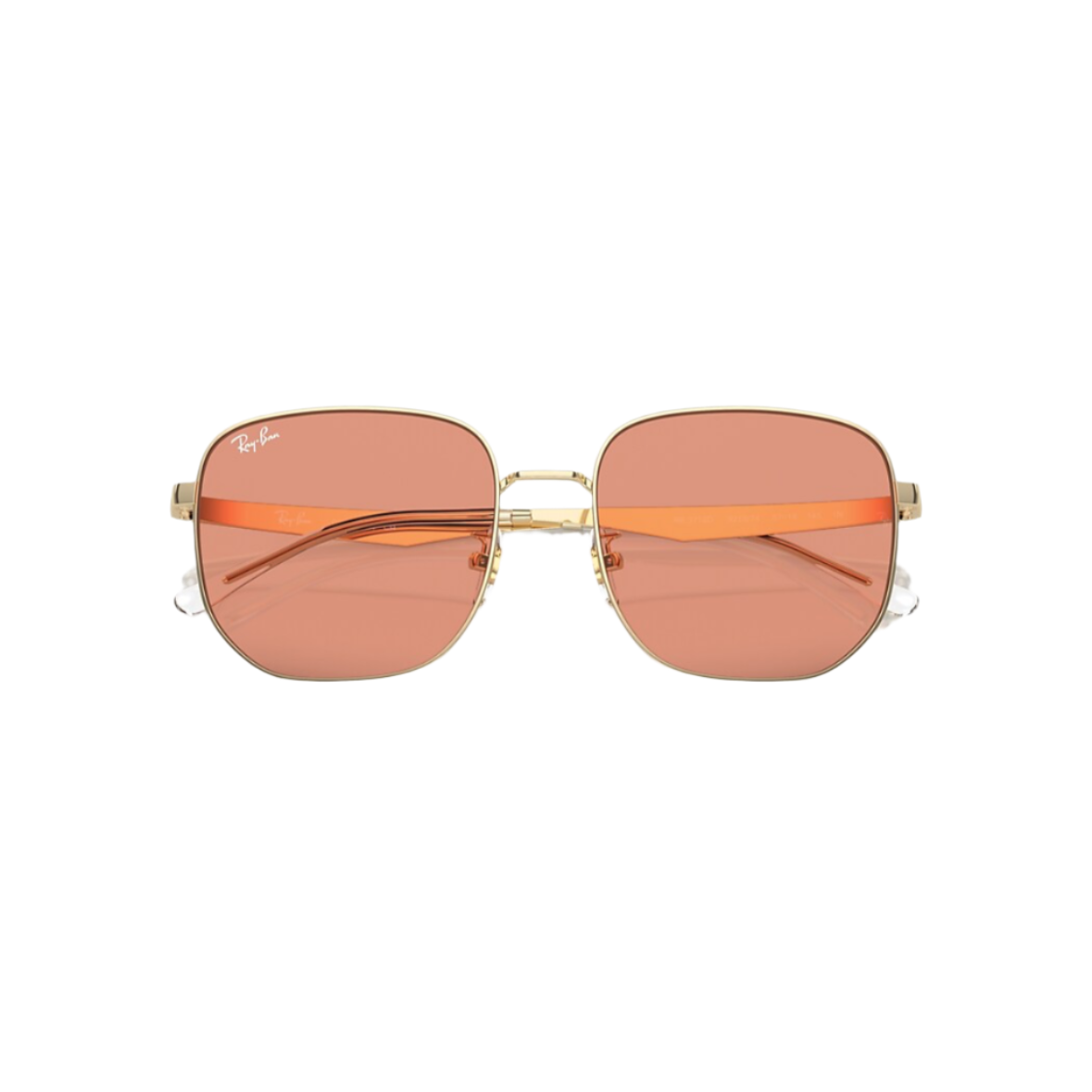 RAYBAN 3713 - Xena Optic - Frame description Frame Shape: Irregular Frame color: Polished Pale Gold Frame material: Metal Temple color: Pale Gold Lens information Lens color: Light Orange Treatment: Solid Color Product dimensions Hinge to hinge: 139mm Lens height: 51.7mm Bridge width: 57 18mm Temple Length: 145mm Fitting Fitting: Wide Geofit: Low Bridge Fit - Sunglasses Ray Ban 