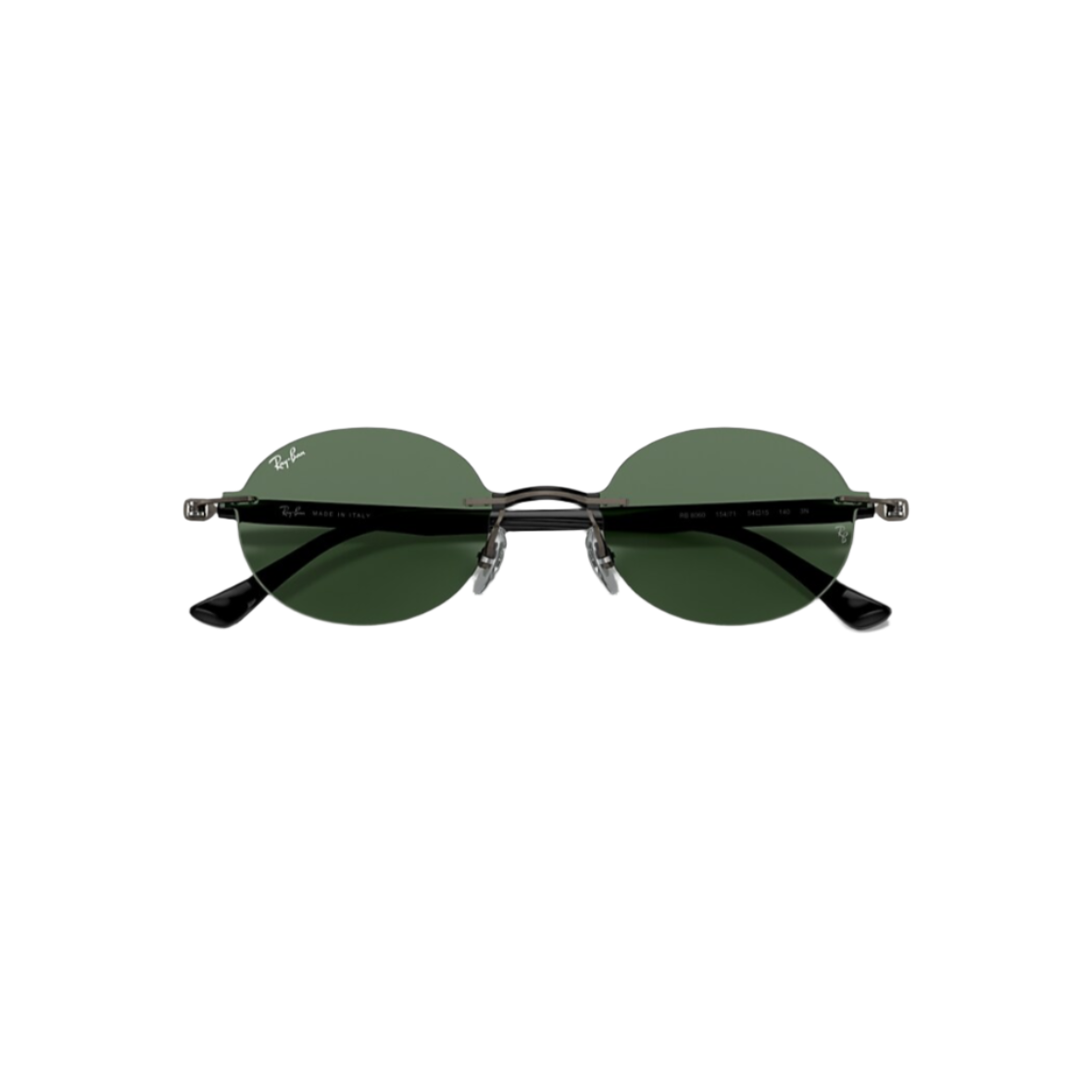 RAYBAN 8060 - Xena Optic - Frame description Frame Shape: Oval Frame color: Matte Gunmetal Frame material: Titanium Temple color: Gunmetal Lens information Lens color: Green Treatment: Solid Color Product dimensions Hinge to hinge: 133mm Lens height: 37.5mm Bridge width: 54 15mm Temple Length: 140mm Fitting Fitting: Narrow Geofit: High Bridge Fit - Sunglasses Ray Ban 